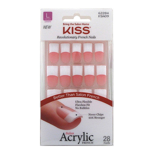 Salon Acrylic French Kit Team Player Long Length By Kiss, 28 Ea